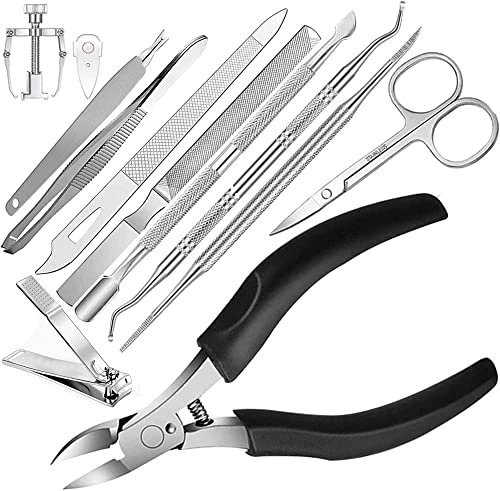 Profi Fußnagelzange Set, Super scharf Nagelzange für Dicken & Eingewachsenen Harten Fußnägel. Edelstahl Pediküre Knipser Nagelknipser. Nagelfeile und Weicher Griff Nagelschere Set Tasche