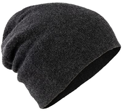 Villand 100% Kaschmir Mütze für Damen und Herren mit Geschenkbox, doppellagige Kaschmir Strickmütze, übergroße Winter Skimütze (Kohlengrau)