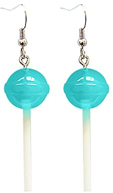 Simulation von Essen spielen Ohrringe süße kreative Stereo Harz runde Lollipop Ohrringe lange Frauen Kleine Schleifenohrringe Für (Blue, One Size)