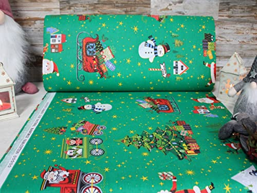 240cm Breit Meterware ab 50cm Weihnachtsstoffe Popeline Baumwolle Stoff Baumwollstoff Weihnachten Stoffe Weihnachtsstoff Bastelstoff ÖKO-TEX BW042 (Grün)