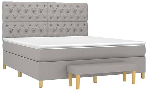 vidaXL Boxspringbett, Bett mit Matratze Kopfteil, Doppelbett Bettgestell mit Lattenrost, Polsterbett Bettrahmen, Hellgrau 160x200cm Stoff