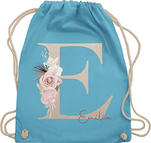 Turnbeutel Rucksack - Anfangsbuchstabe Name I Initialen personalisiert - Unisize - Hellblau - jga taschen schulkind beutel buchstaben e turnsack sporttasche mädchen
