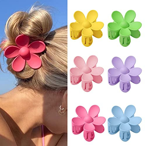 6 Stück Große Klauen Haarspangen, Matte Flower Hair Clips, Blütenform Rutschfest Haarspangen Kunststoff Haar Krallen Haarklammern für Frauen, 6 Colors