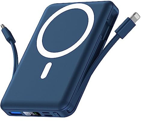 Yiisonger Magsafe Powerbank 10000mAh, Wireless Magnetische Powerbank 22.5W PD Schnelles Laden mit LED-Display und USB-C Ladekabel Externe Akkupack für iPhone 15/14/13/12 Pro Max/Pro/Plus (Blau)