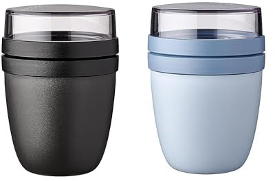 Mepal - Lunchpot Ellipse Mixed - Nordic Black + Nordic Blue – 500 ml praktischer Reisebecher, Joghurtbecher, To go Becher – Geeignet für Tiefkühler, Mikrowelle und Spülmaschine, 700 ml