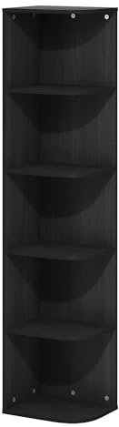 Furinno Pasir 5-stufiges Eck-Bücherregal mit offenem Regal, Schwarzes Holz