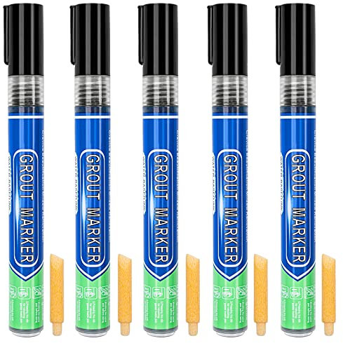Tiles Grout Pen, 5 PCS Grout Pen for Restoring Tile Grout in bathrooms & Kitchens, Tile Gap Repair Refresh, Waterproof Grout Marker Pen, Grout Pen for Tiles (Black)