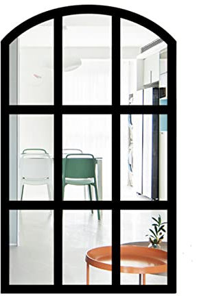 Wandspiegel in Fensteroptik, Retro Bogen Spiegel Wandspiegel, Vintage Fensterspiegel Dekospiegel mit Rahmen für Flur, Schlafzimmer, Wohnzimmer (Schwarz,MZ424)