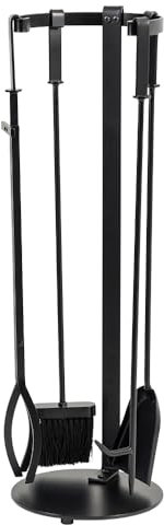 Modern Ember KNOLL Kaminbesteck Set in Schwarz - Inklusive Bürste, Schaufel, Feuerschürhaken, Zange und Ständer - Stahlkonstruktion