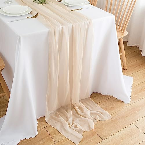 CHUQING Tischläufer Chiffon Dekostoff in Natural Beige dünner Table Runner Tischdeko Tischband für Geburtstage Hochzeiten,Champagner,70 x 400 cm