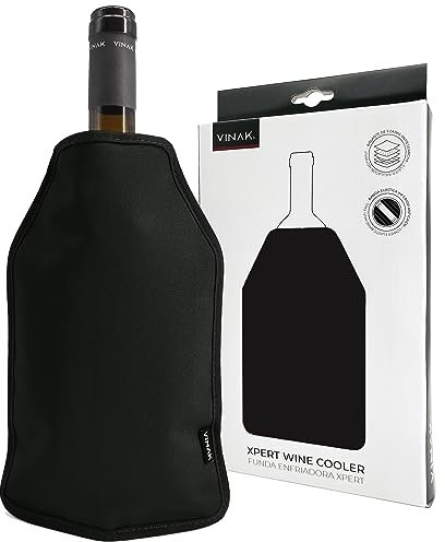 VINAK - Manchon refroidisseur XPERT | Rafraîchisseur pour bouteilles de vin | Gel de qualité non-frost | Fabriqué avec 5 couches isolantes | Bande élastique anti-chute inférieure (Noir)