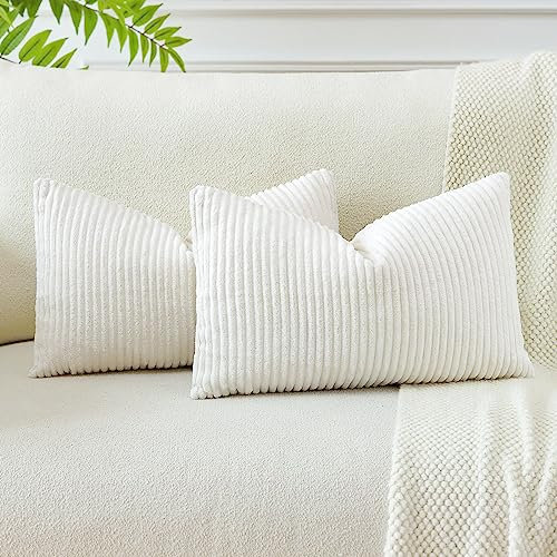 JOTOM 2er Set Cord Kissenbezüge Kissenhülle Dekorative Zierkissen Sofakissen Couchkissen Dekokissen Kissenbezug Deko Kissenhülle für Sofa Wohnzimmer 30x50cm Beige