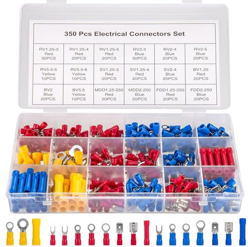 KOXXIAMOQ 350 Stk Elektro Flachstecker, Kabelschuhe Set, Kfz Quetschverbinder Sortiment Set, Isoliert Flachsteckhülsen, Elektrische Crimpverbinder, 0,5-2,5mm², 4,0-6,0mm²