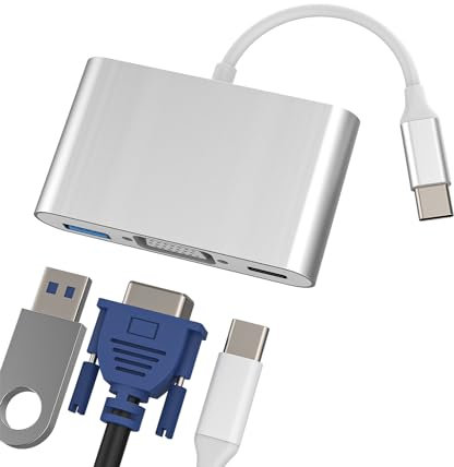 iPhone OTG Adapter USB C to VGA Type C Hub (3 in 1) Compatible for Samsung Surface Apple 15 Pro Max Plus iPad Air Mini 6 Macbook Docking Station TV Display Port Monitor Cable Splitter Laptop Connector