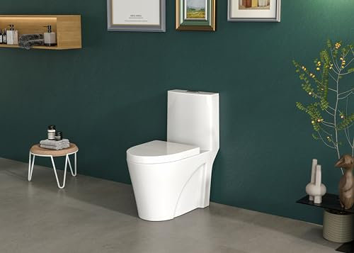 MEJE #45 WC esteso monopezzo con coprisedile soft close, ceramica, superficie bianca, facile da pulire, scarico a parete