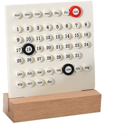 Schreibtischkalender, Holz-Kalender, Acrylring, Schreibtischkalender Kalender, Monat, Datumsanzeige, Aufzeichnung für Heimbüro, Dekoration (weiß)