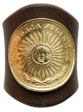 ETACHI Ami Click Retro Rrl handgefertigter quadratischer Schalring aus Rindsleder und Münze, kreative personalisierte Geschenke, 1 Stück