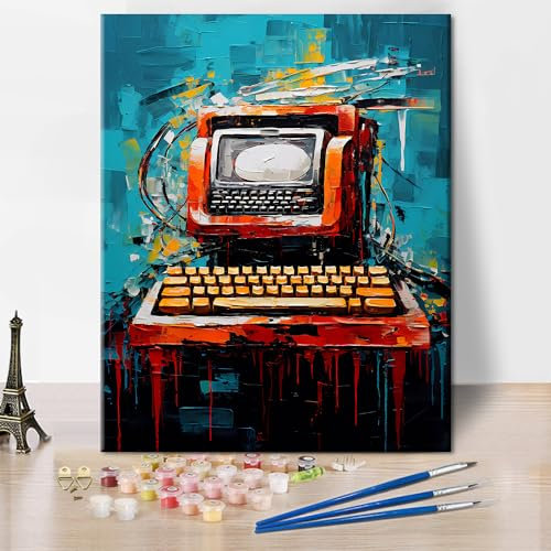 TISHIRON DIY Malen nach Zahlen Erwachsene Kinder Abstrakte Computer-Öl-Handmalerei mit Pinseln Retro-Schreibmaschine Malen nach Zahlen Kits Kunsthandwerk für Home Wall 16 x20(rahmenlos)