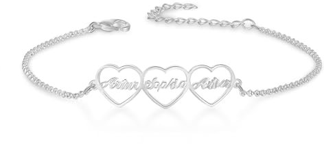 ALBERTBAND Personalisierter Herz Armbänder mit 1-4 Namen Infinity Armband Damen Armband mit Gravur Freundschaftsarmband Valentinstag Geburtstags Weihnachten Muttertag Geschenk (3 Herz)