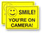 2 PACK - Small 115mm X 80mm SMILE YOUR ON CAMERA Self Adhesive Stickers - W55R Vivid Yellow/Black, Sign, Warning, Private Property, Surveillance