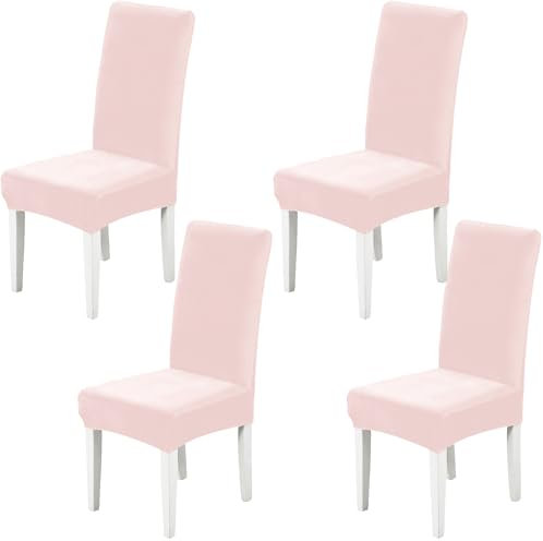 Xundefeng 4er Set Stretch Samt Stuhlhussen für Esszimmerstühle, Schutz Hussen für Stühle Schwingstühle, Dekoration Stuhlbezug für Haus, Küche, Hotel, Party - Rosa