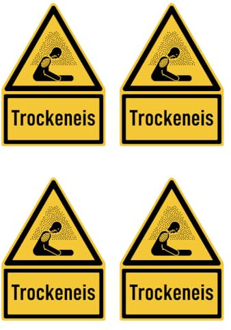 Aufkleber: 112.5x75 mm, 4 Stück - Trockeneis - Warnzeichen mit Text (deutsch) (gelb/schwarz) - Dreick - W041 - DIN EN ISO 7010 / ASR A1.3