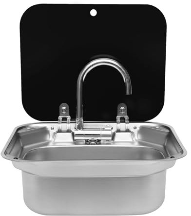 RV Camping Spülbecken Spüle Handwaschbecken Waschtisch mit Deckel Edelstahl für RV Caravan Camper Wohnmobil Wohnwagen