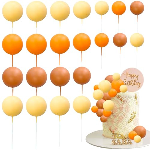 Ephlyn 30Pcs Colorful Pearl Ball Shaped Cupcake Insert Cake Topper for Bear Theme Birthday Party Favors Wedding Decoration Orange Yellow