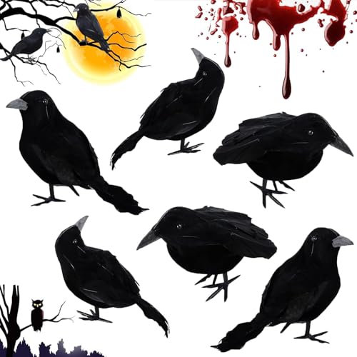 Schwarze Krähe Dekoration, Halloween Krähe Dekorationen, Halloween Krähen Requisite, Krähen Requisite Horror, Realistische Raben Vögel Dekorationen, für Eine Halloween Deko Garten Horror-Party