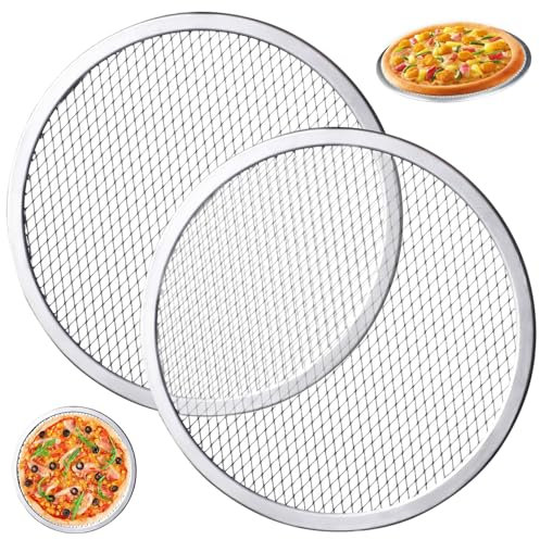 KDAMGOQE Pizza Screen 2 Pcs Stainless Steel 13 In Round Mesh Pizza Tray for Oven Non Stick Heat Distribution Baking BBQ Seamless Grill Mesh Mat for Restaurant, Home