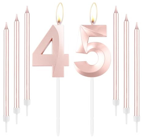 mciskin Rose Gold 45 Birthday Candles-Number 45 Candle for Cake with Long Thin Candles Set, Rose Gold Cake Topper for Women 45th Birthday Decorations Supplies,45th Wedding Anniversary Decorations