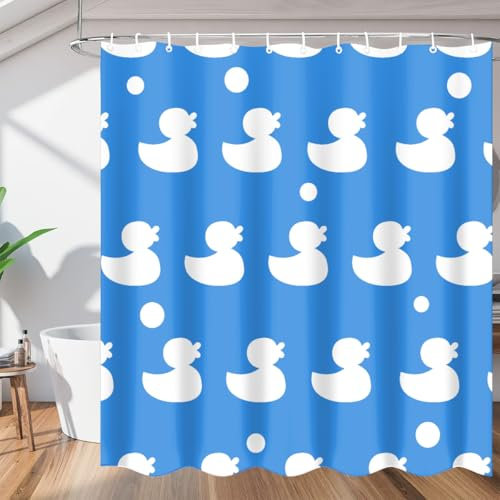 KOBLEN Bella tenda da doccia con decorazione a forma di anatra per il bagno, con 12 ganci, lavabile, impermeabile, in tessuto per vasca da bagno e bagno, decorativa, 183 x 183 cm