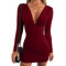 EMOTTOS Sexy Mini Wrap Dress, Sexy Deep V-Neck Ruched Dresses, Soft Long Sleeve Bodycon Pencil Dress, High Elasticity Mini Tube Club Cocktail Party Dress(Red, M)