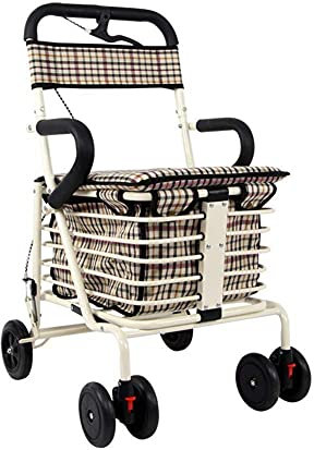 Gehhilfen für Senioren Gehgestell, Rollator, zusammenklappbarer Gehwagen mit vier Rädern, gepolstertem Sitz, feststellbaren Bremsen, ergonomischen Griffen, Hilfe bei eingeschränkter Mobilität, pl