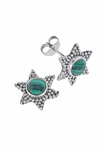Ohrstecker 925 Silber Malachit grüner gestreifter Stein Edelstein Ohrringe echt Silber Damen Sterling Silber Stecker Geschenk (MOS-104-10)