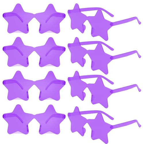 CHRORINE 8/16/24/40 Pairs Rimless Star Shape Sunglasses Transparent Glasses Bulk for Party Decor Favor (8, Purple)