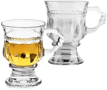 Tasses à café irlandais vintage, verre à café irlandais transparent avec poignée, base à pied, résistantes à la chaleur, tasses robustes pour chocolat chaud, thé, café (clear, 2pcs)