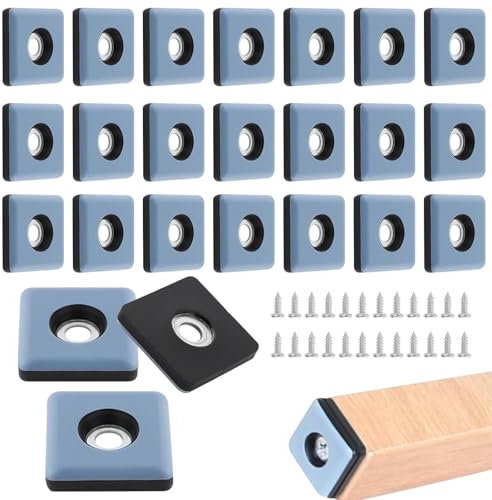 24 Stück Teflon Möbelgleiter zum Schrauben, 25x25mm Rechteckig Stuhlgleiter Teppichgleiter Gleiter Furniture Glides für Schwere Möbel Quadrat Möbelschieber mit Edelstahlschrauben