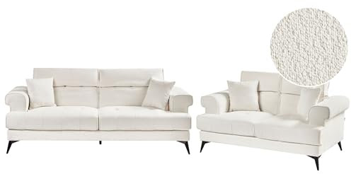 Sofa Set Stoff Weiß 5-Sitzer gepolstert verstellbare Kopfstützen Skive