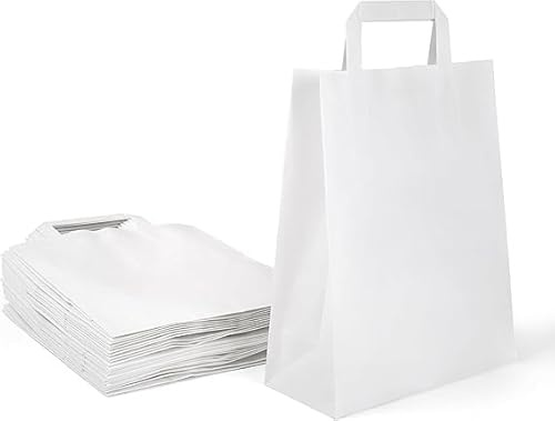 Inoverse Papiertüten mit Henkel 18+8x22 cm Weiß, Papiertaschen | 250 Stück Weiß Papiertragetaschen, Papiertüten, Kraftpapier, zum Bedrucken, für Einzelhandel, Boutique, Geschenkverpackung