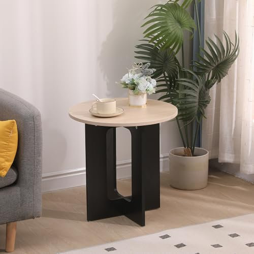 Menaka Wood Round Side Table Sofa End Table 40cm for Living Room Hallway, Little Coffee Tables Bedroom Bedside Table for Decorative Lamp Plant for Small Corner Space (Walnut+Black)