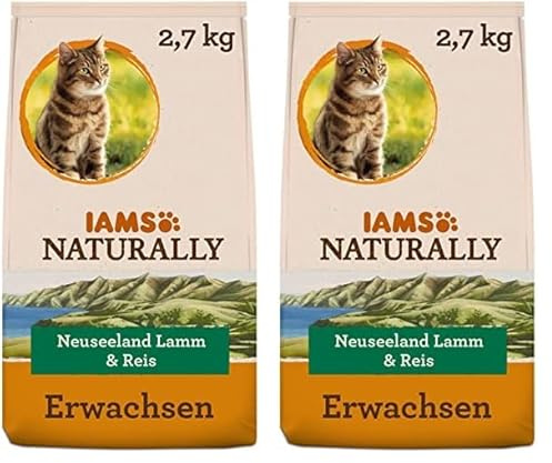 IAMS Naturally Katzenfutter trocken mit Lamm und Reis - komplettes und ausgewogenes Trockenfutter mit natürlichen Inhaltsstoffen, 2,7 kg (Packung mit 2)