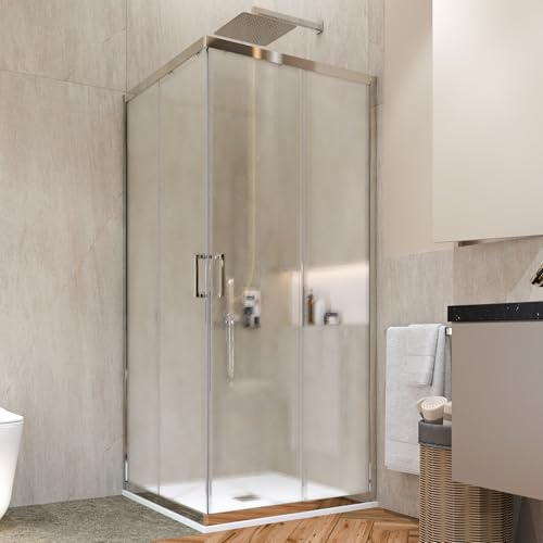LineaDoccia Box Doccia Angolare Apertura Scorrevole Rettangolare o Quadrato Vetro 6 MM Trasparente o Opaco Profili in Alluminio Cabina Doccia (VETRO OPACO, 90X90)