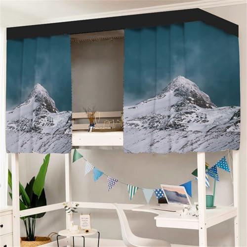 FANSU Etagenbett Vorhang, 3D Bergdruck Bettvorhang Hochbett Etagenbett Blackout Staubdicht Privatsphäre Bett Vorhang Vorhänge Moskitonetz für Schlafzimmer Kinderzimmer (Schnee,1.5x2m)