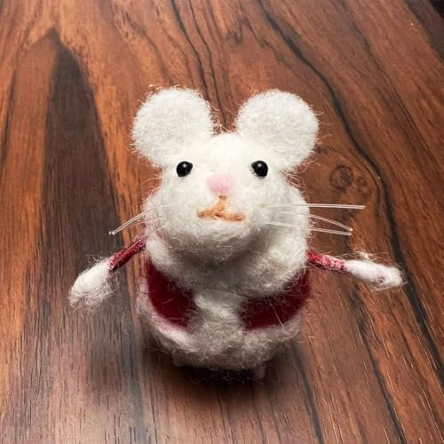 EIRZNGXQ Wool Felted Mouse Ornament, Cute Needle Felting Beginner Felting Kits, Mice Needle Felting Wool Felt Mouse Craft Ornament Kit for Halloween Christmas Home Decoration Gifts (White E 1pcs)