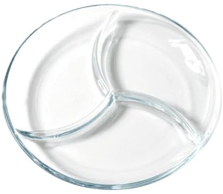 Gatuida 9-inch Microwave Safe Glass Divided Plate 3-Compartment Portion Control Dish Food Tray for Kitchen and Meal Prep