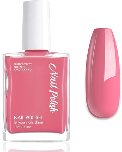 Nagellack Rosa - 15Ml Glänzend Nagellack Schnelltrocknend - Ungiftiger Nagelack auf Wasserbasis für Frauen Mädchen - Hochpigmentiert Nail Polish für Nail Art Regular Nagelack (Pink)