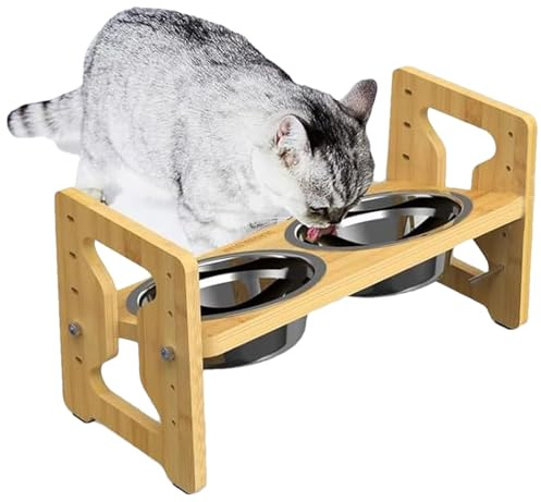 para Perros | Doble con Soporte Alto,Soporte De Madera Inclinado Cómodo con Lento Antiglotón De Acero Inoxidable para Cachorros