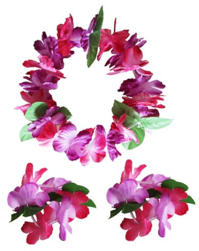 FONDOTIN 6sätze Hawaiianische Blumen Stirnbänder Set Blumen Armbänder Kombination Simulierter Haarkranz Für Festivals Strandpartys Fotografie-requisiten Mit Armbändern Und Stirnband Pro Set