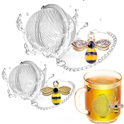EJRUP 2pcs Boule à Thé, Boule a The Infuseur, avec Pendentif Abeille, Passoire à thé en Acier Inoxydable, pour théières, tasses et mugs